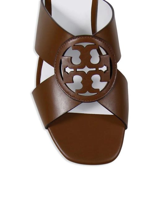 Tory Burch Brown Miller Cut-Out Detail Leather Flat Sandals