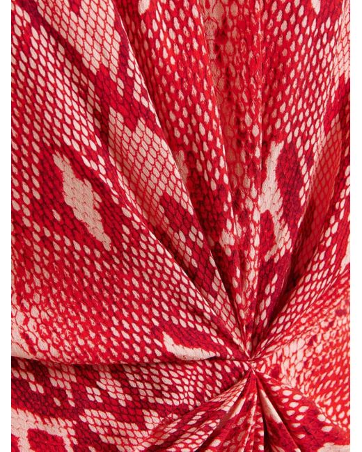 Essentiel Antwerp Red Snake-Print Draped Asymmetric Dress