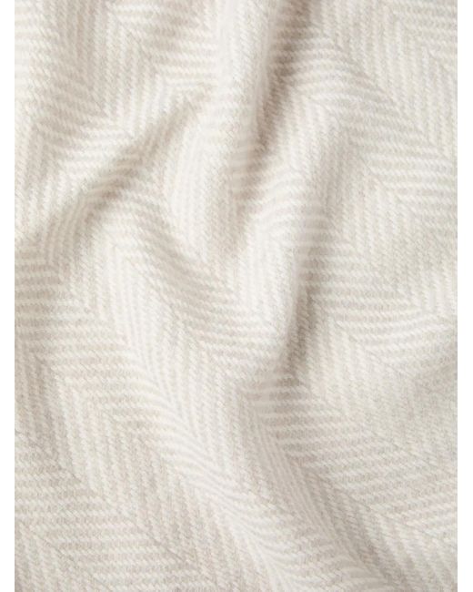 Brunello Cucinelli White Herringbone-pattern Cashmere Scarf for men