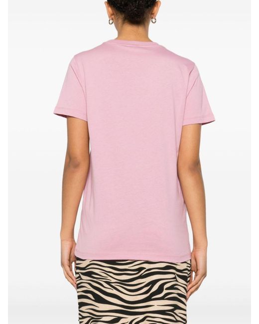T-shirt en coton à logo brodé Pinko en coloris Pink