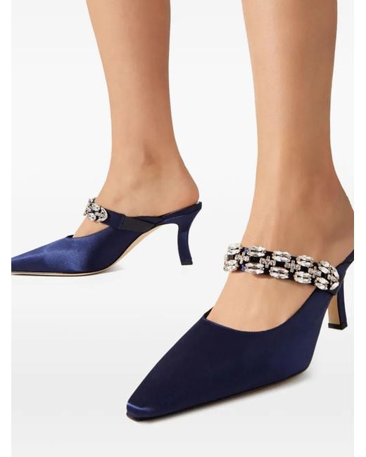 Manolo Blahnik Blue Tamolmu Embellished Mules