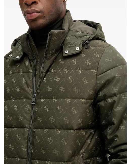 Guess Gray Hooded Patterned Puffer Jacket for men