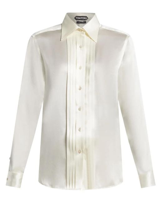Tom Ford プリーツ シルクシャツ White