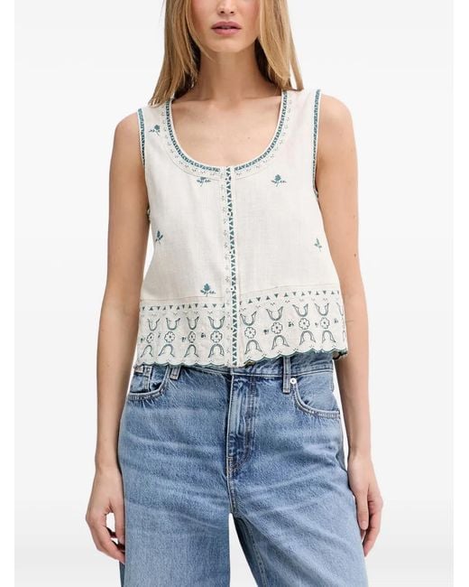INTROPIA Blue Carmela Scalloped-Hem Blouse