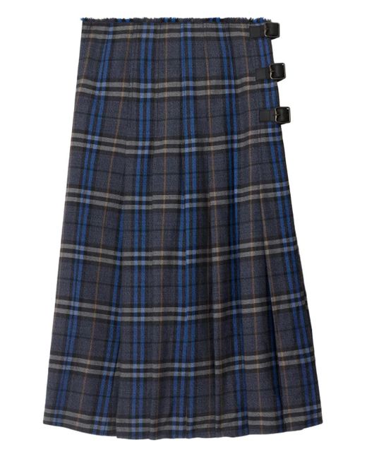 Burberry Geruite Wollen Midi-Kilt in het Blue
