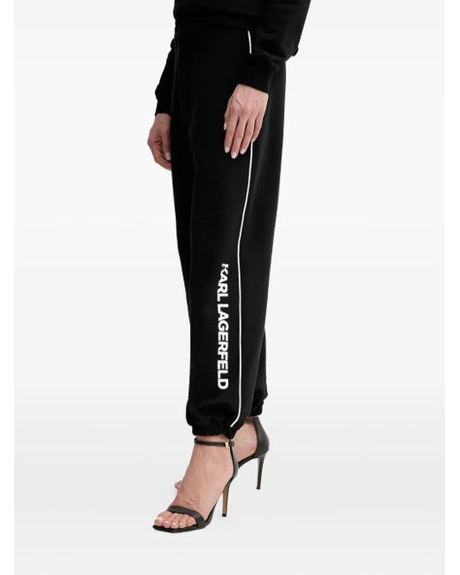 Karl Lagerfeld Black Logo-Detail Side-Stripe Trousers