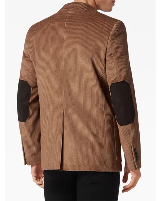 Philipp Plein Brown Single-Breasted Corduroy Blazer for men