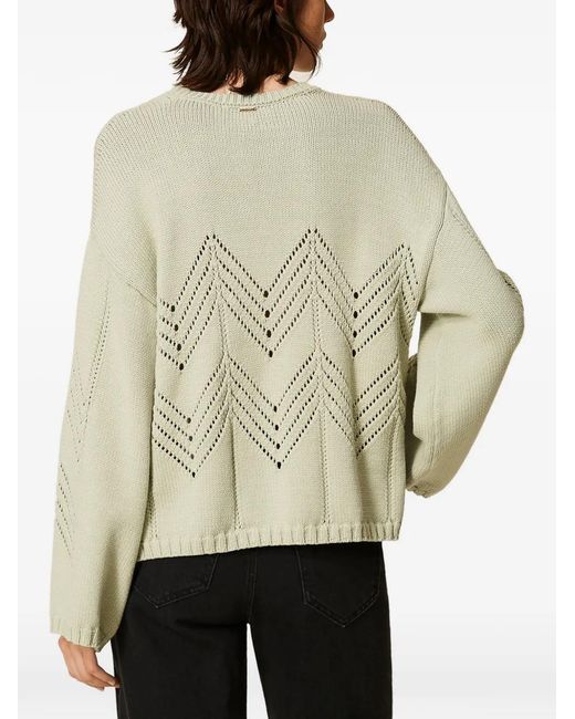 Twinset Green Wool Blend Jumper With Chevron Pattern