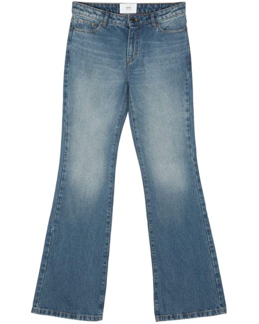 AMI Blue Logo-patch Flared Jeans