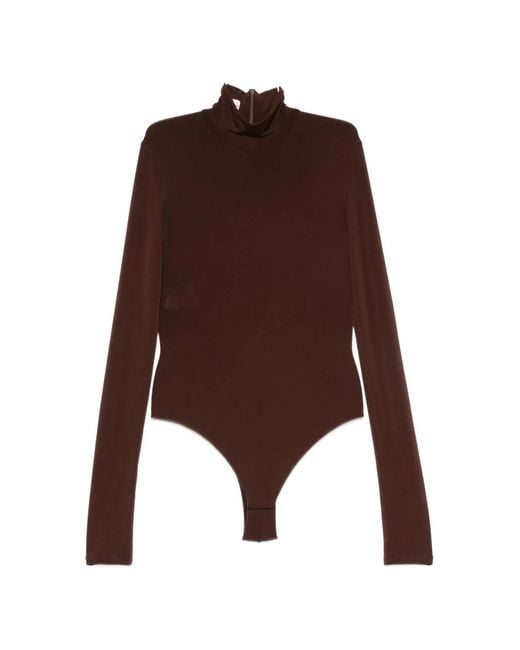 ANDAMANE Brown Ziggy High-Neck Long-Sleeve Bodysuit