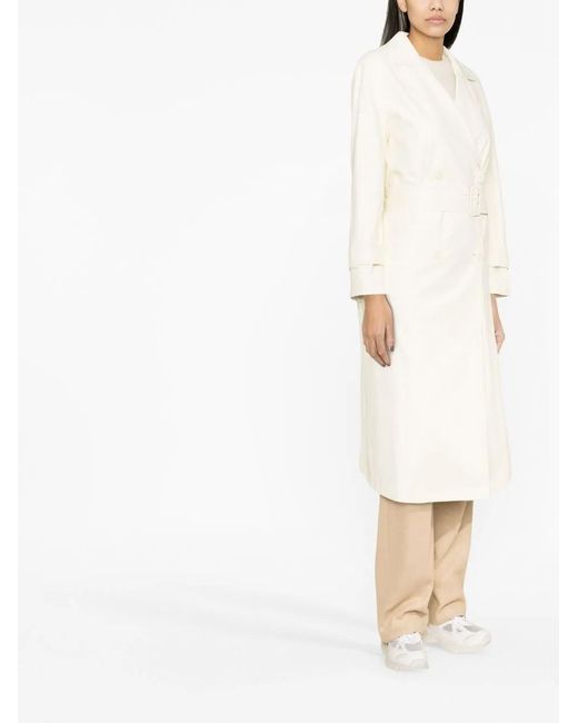 Twinset White Belted Double-Breasted Coat