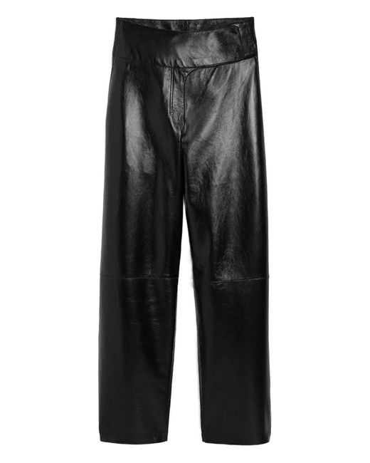 AMI Black Lamb Leather Wrapped Belted Trousers