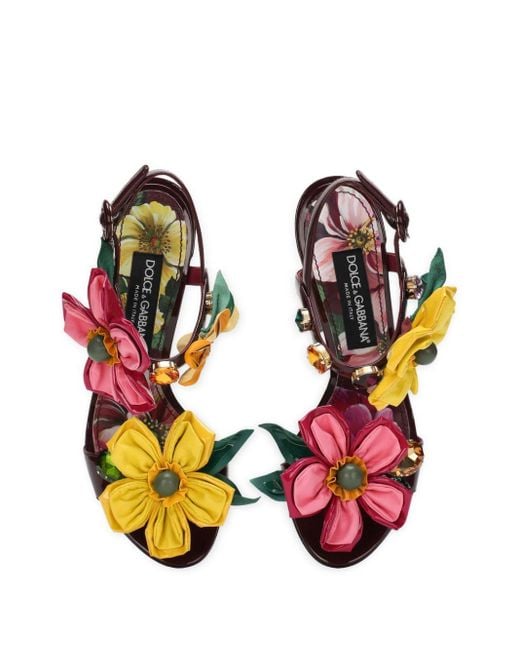 Sandales à fleurs appliquées Dolce & Gabbana en coloris Pink