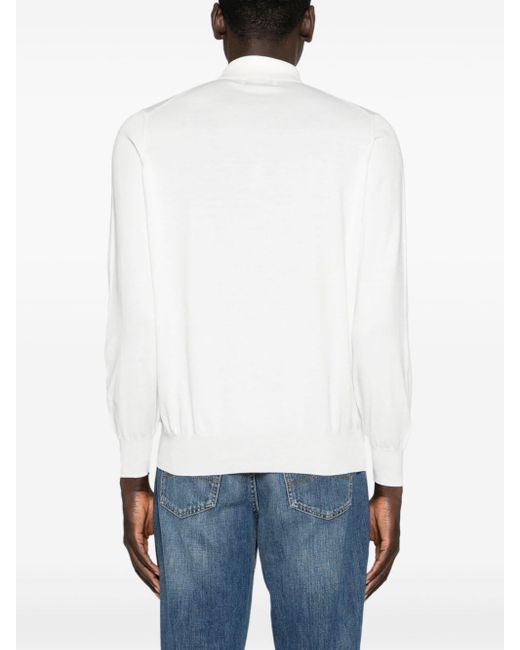 Brunello Cucinelli White Fine-knit Cotton Polo Shirt for men