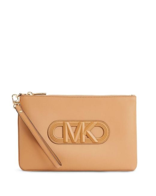 Michael Kors Natural Logo-embossed Leather Clutch
