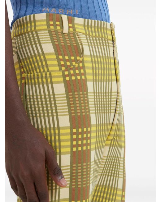Marni Yellow Plaid Flared Trousers for men