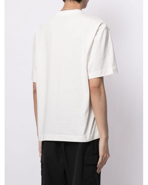 Camiseta con estampado en contraste Feng Chen Wang de hombre de color White