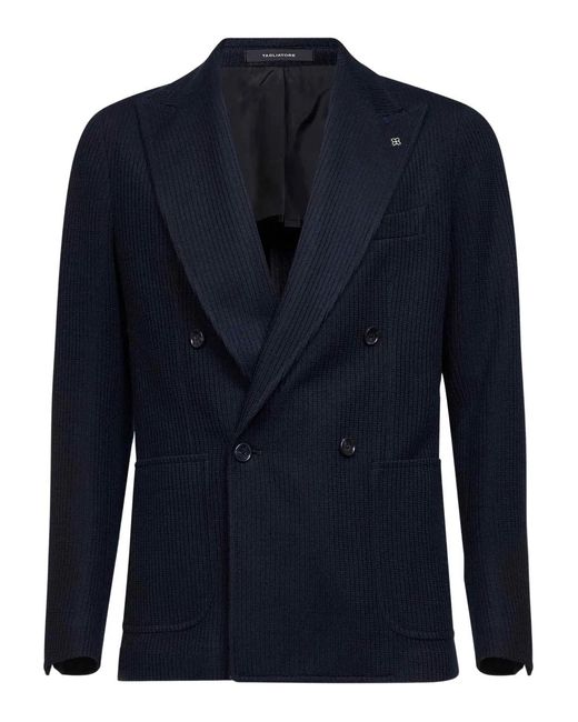 Tagliatore Blue Double-Breasted Peak-Lapel Blazer for men