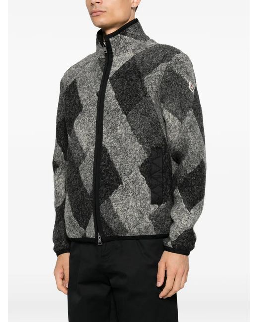 Moncler Black Argyle-Check-Pattern Zip-Up Jacket for men