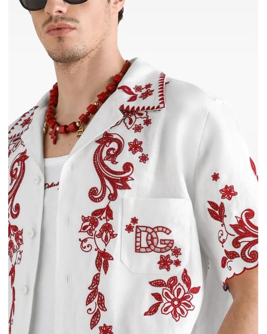 Dolce & Gabbana White Hawaii Linen Shirt With Cutwork for men