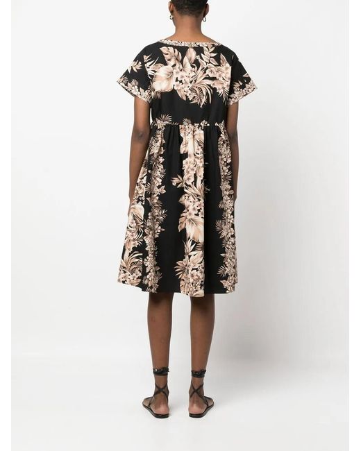 Twinset Black Floral-Print Scoop Neck Dress
