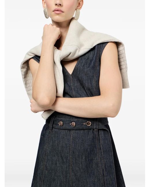Brunello Cucinelli Blue Denim-Effect Sleeveless Midi Dress