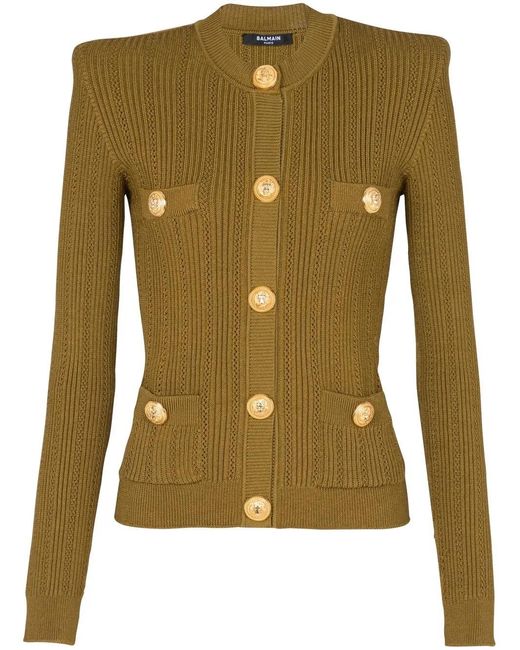Balmain Green Button-Front Knitted Top