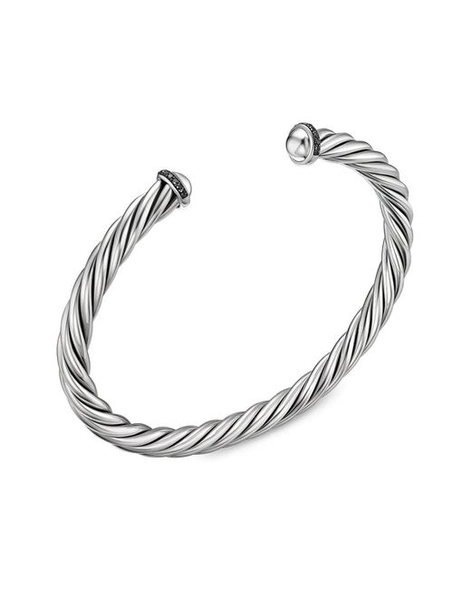 David Yurman White Sterling Cable Cuff Diamond Bracelet (6Mm) for men