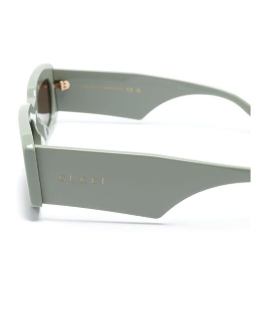Gucci Gray Logo-Lettering Rectangle-Frame Sunglasses