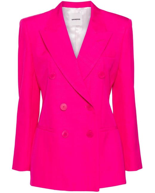 Sandro Pink Double-breasted Cotton Blazer