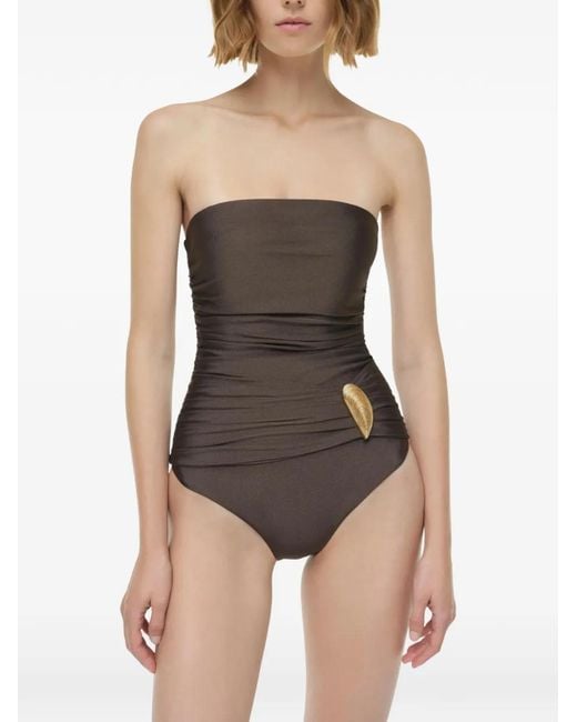 Jonathan Simkhai Black Lorena Shell-Embellished Strapless Swimsuit