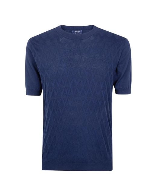Barba Napoli Blue Diamond-Patterned Knit T-Shirt for men