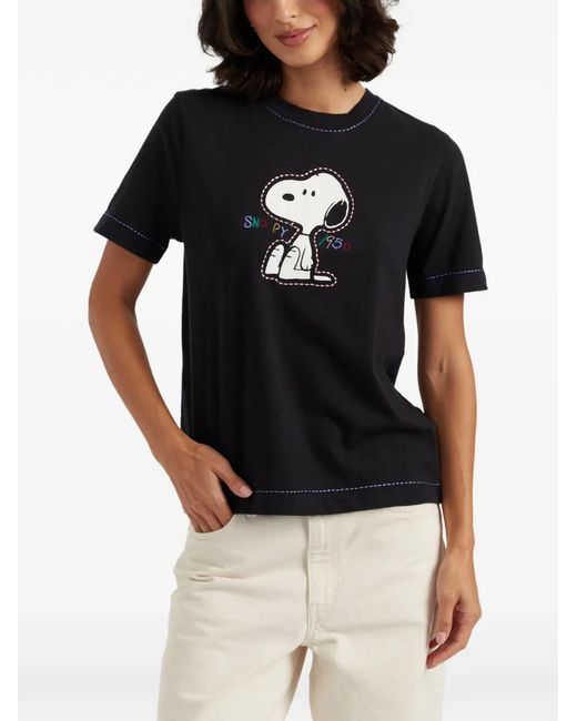 Chinti & Parker Black Snoopy Embroidered T-Shirt
