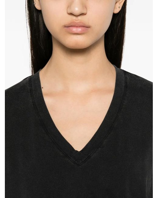 Majestic Filatures Black T-Shirt À Col V