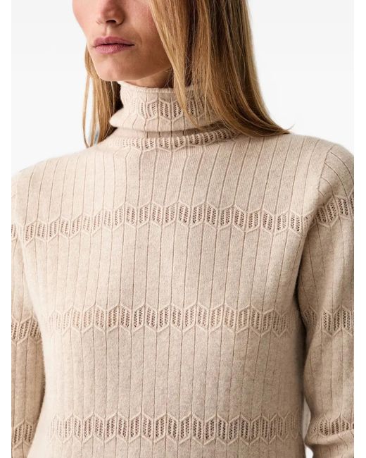 Twinset Natural Pointelle-Knit Roll-Neck Sweater