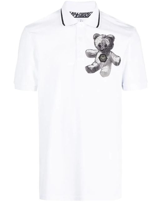 メンズ Philipp Plein テディベア ポロシャツ White