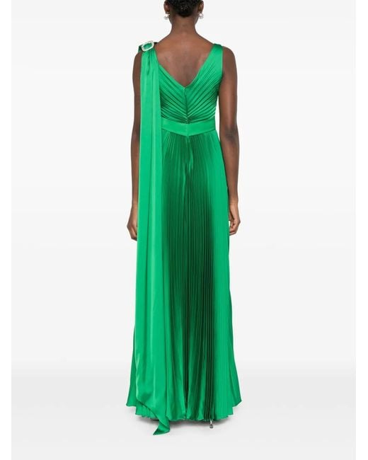 Nissa Green Bow-Detail Pleated Maxi Dress