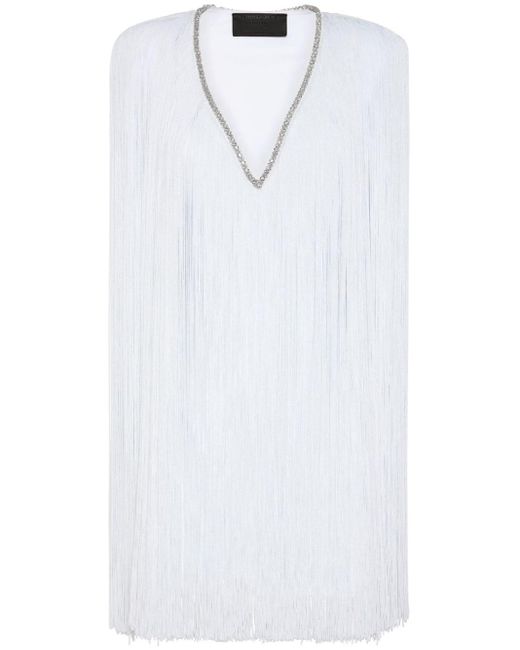 Philipp Plein White Fringed V-neck Mini Dress