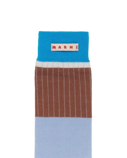 Marni Blue Cotton Socks With Logo Label