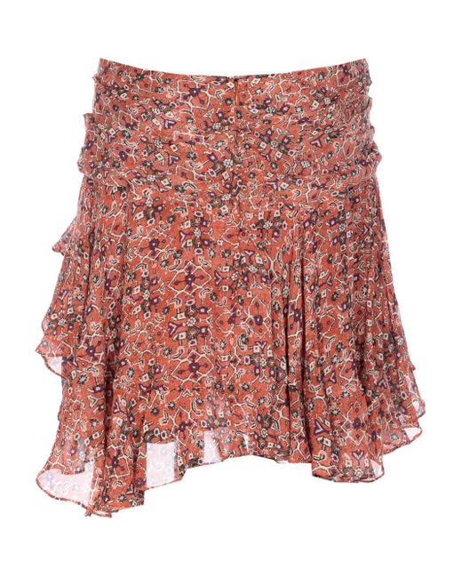 Isabel Marant Red Ruffled Patterned Mini Skirt
