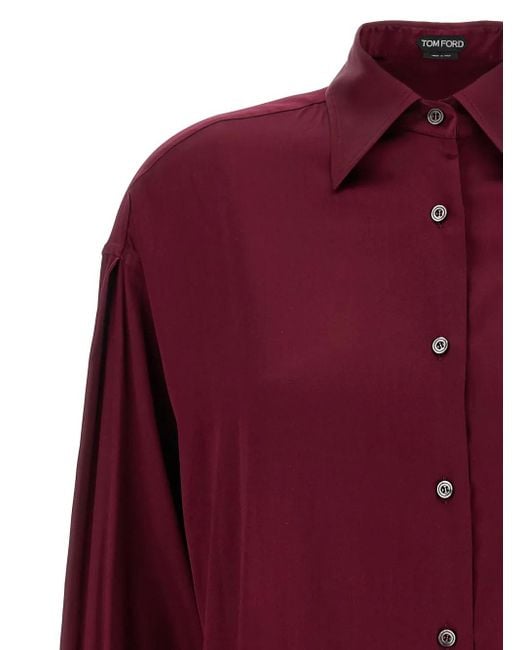 Tom Ford Red Burgundy Long-Sleeve Shirt With Button-Cuffed Sleeves