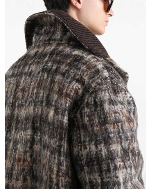 Dolce & Gabbana Gray Check-Pattern Bomber Jacket for men