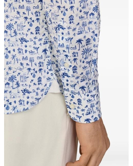 Hackett Blue Island-Print Kent-Collar Shirt for men