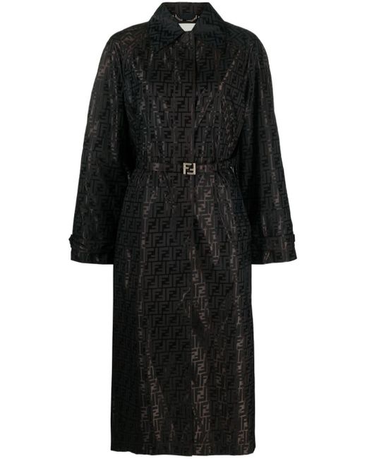 Manteau en jacquard à taille ceinturée Fendi en coloris Black