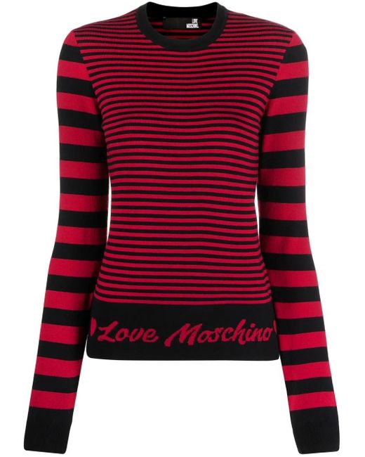 Love Moschino Red Intarsia-logo Striped Jumper