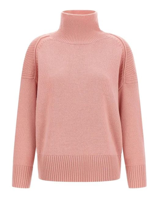 Alberto Biani Pink High-Neck Ribbed Cashmere Sweater