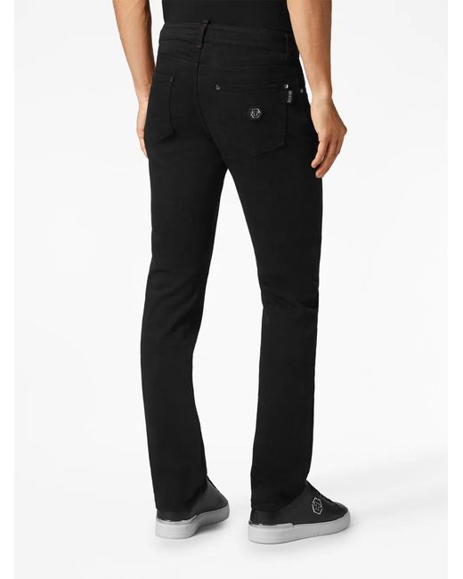 Philipp Plein Black Supreme Logo-Plaque Straight-Leg Jeans for men