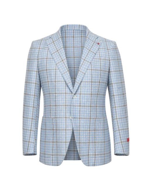 Isaia Blue Checked Two-Button Jacket for men