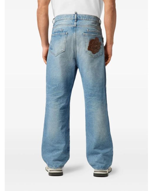 Philipp Plein Blue Logo-Patch Jeans for men