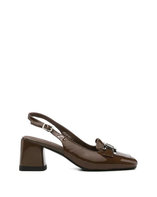 Linda Baumann Brown Patent-Finish Slingback Pumps